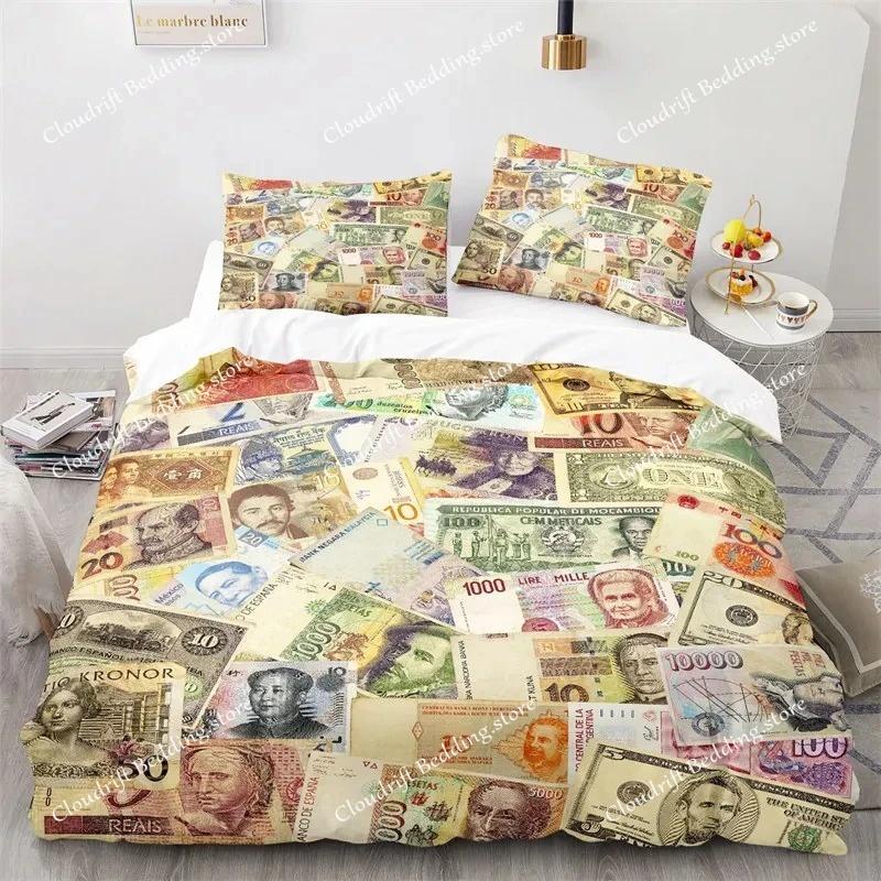 Money Print Duvet Cover KingQueen Size,Dollar Bills with The Portrait of Ben Franklin,Decorative Polyester Bedding Set