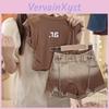 Conjunto de Roupa de Verão Estiloso para Meninas 2024 Tendência Top Jeans de Manga Curta e Shorts Chiques