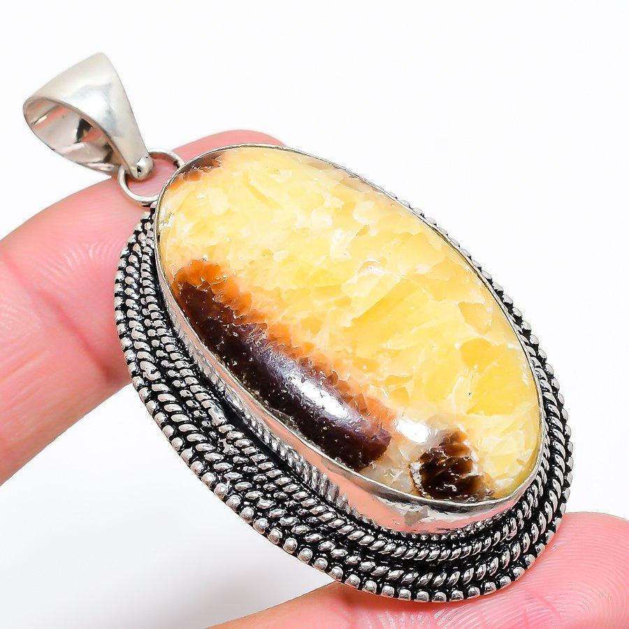 Septarian Stone Gemstone 925 Sterling Silver Jewelry Pendant 2.64" Gift for Her