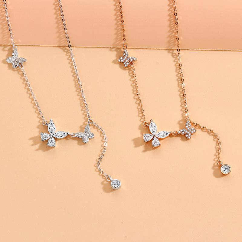 Butterfly tassel necklace femininity versatile ins style fashion design sense flash diamond accessories women