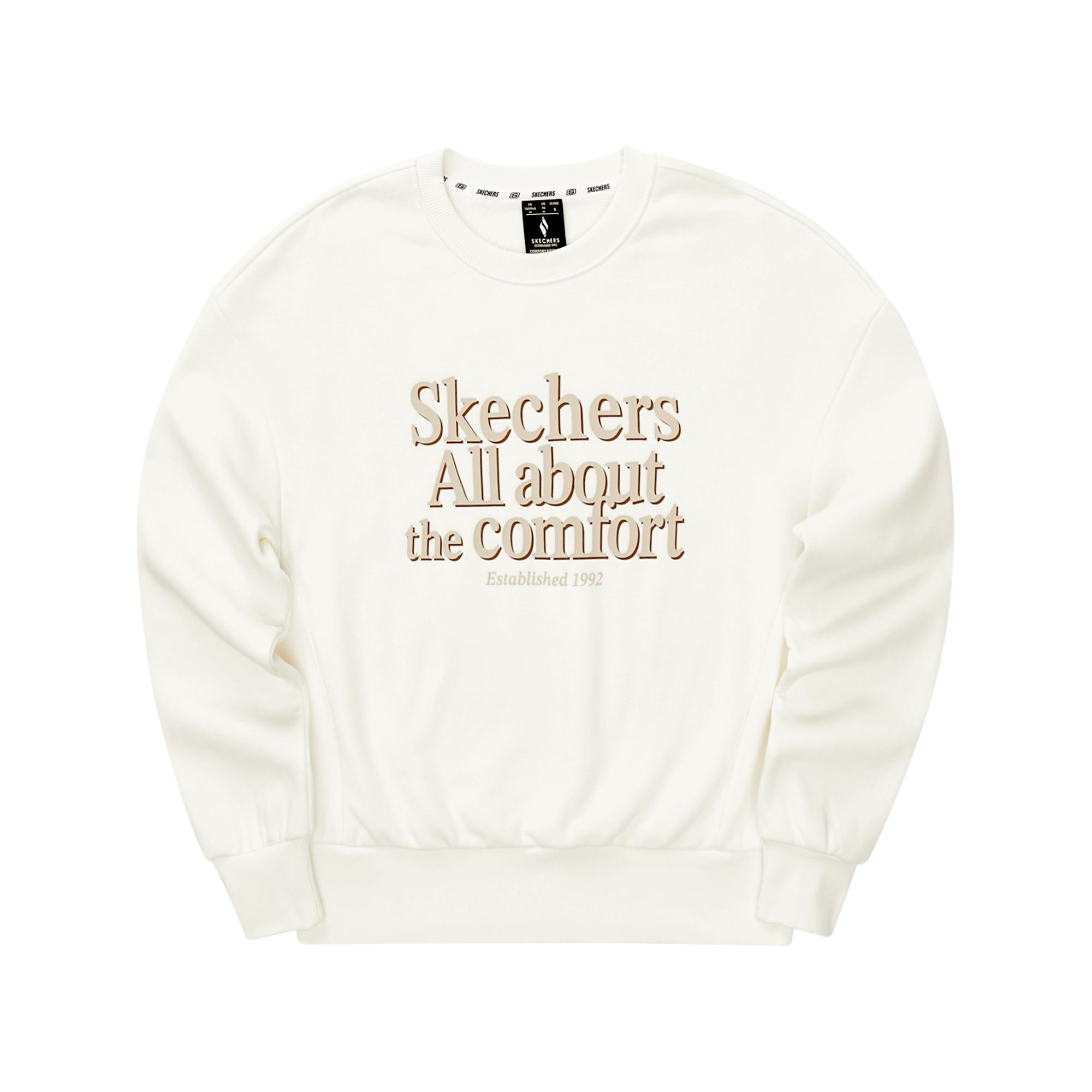Skechers American Vintage Letter Print Loose Versatile Round Neck Pullover Long Sleeve Sweatshirt Women sweatshirt Off-White L324W049-0074 S