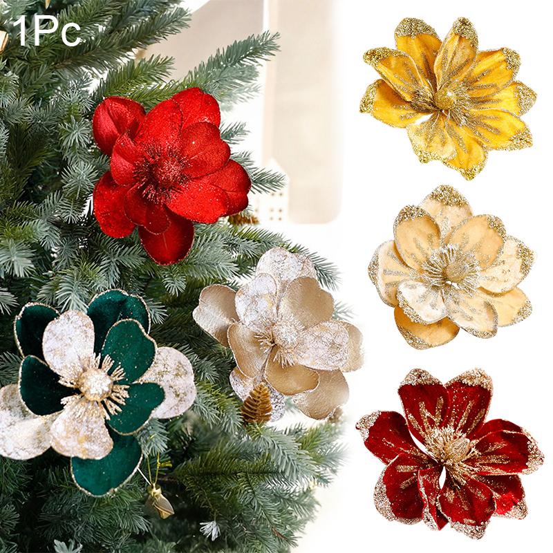 1 Piece of Fabric Flower Sparkling Tree Decoration Christmas Flowers Holiday Sparkling Frosted 22/15cm
