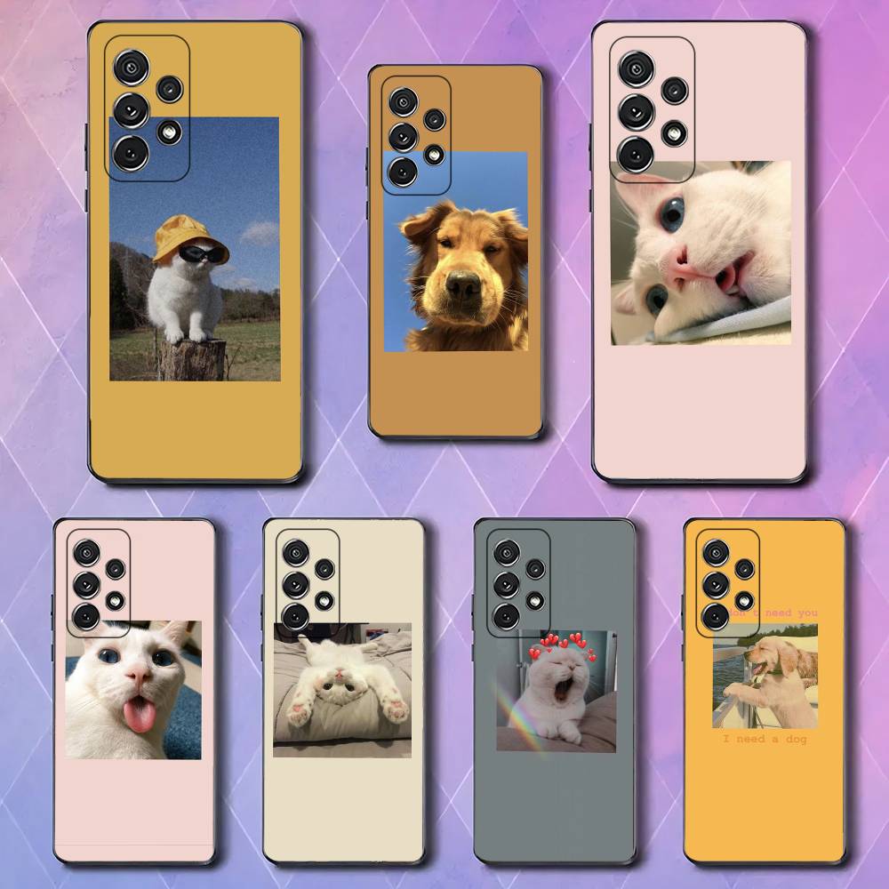 Cute Animal Cat Dog Art For Samsung Galaxy S23 S24 S25 Ultra S22 Plus S21 Black Soft Case Waterproof Soft Case