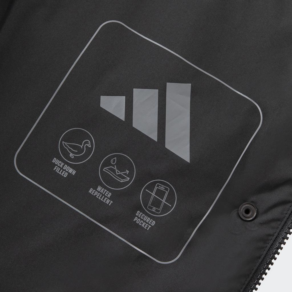 Adidas Puffy Long Down Jacket Water-Resistant Warm Sports Casual Hooded Long Sleeve Down Jacket Women Jacket Black JV6197