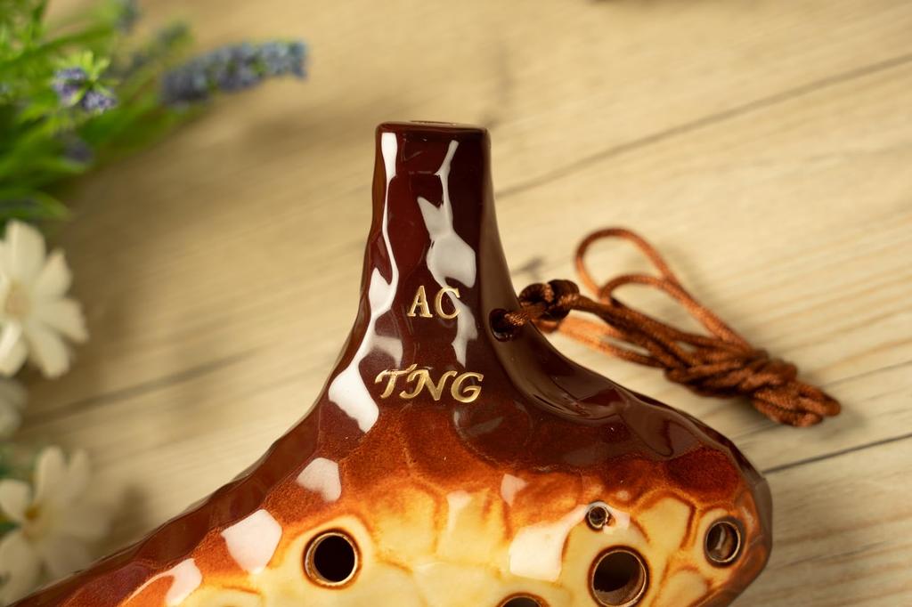 TNG Ocarina [AltoCAC  12-Hole  Emerald  Kiln-Change Glaze] High-Quality Ocarina for Tube Play (Includes Strap) Glazed Finish with Ocean Wave Pattern