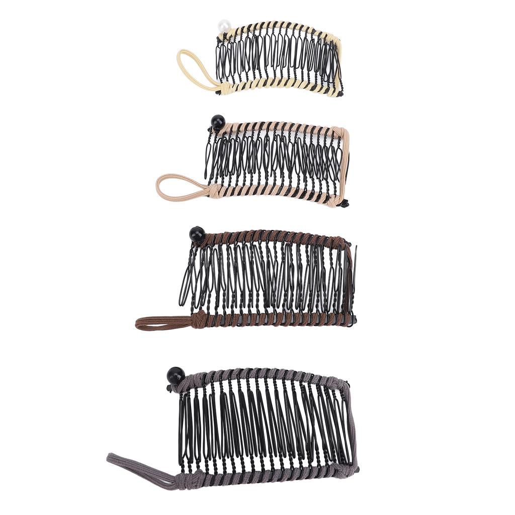 4pcs 20 Teeth Stretch Banana Comb Clincher Light Brown Gray Yellow Dark Brown Hair Banana Clips for Curly Thick Wavy