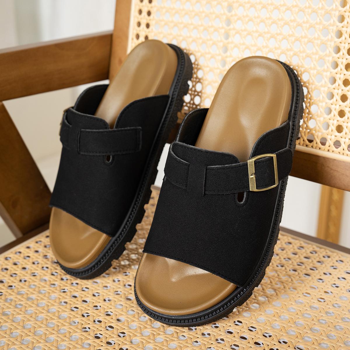 

Модные женские легкие тапочки Новые с открытым носком Мягкие пробковые домашние сандалии Уличная пляжная повседневная обувь Платформа Домашние тапочки Слайды Женские 35 чёрный