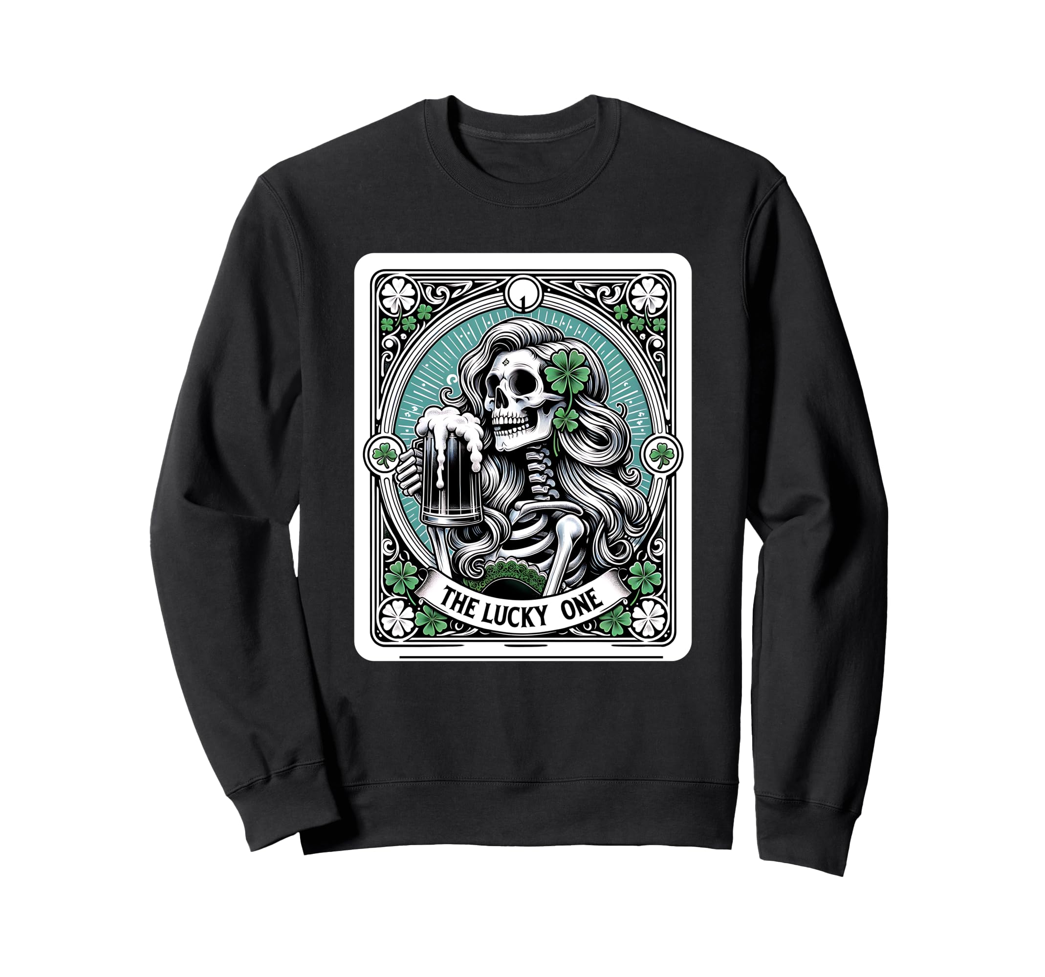 

Lucky One Day Funny Skeleton Sweatshirt St. Patrick s Cards, чёрный