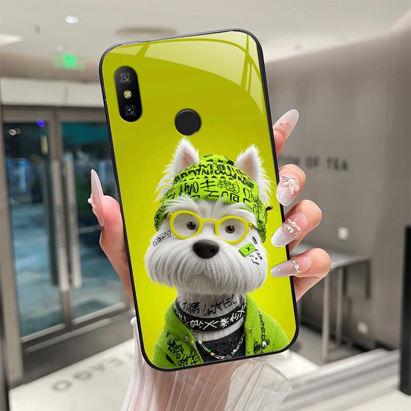 Beautiful Flower Cute Cartoon Cats Case For Xiaomi Mi A2 / Mi A2 Lite Tempered Glass Phone Case Protective Back Cover Hard Shell