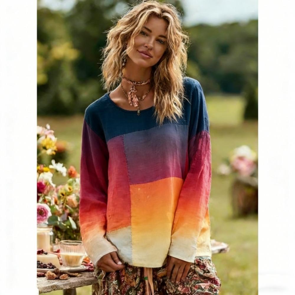 

Women s T-shirt Europe America Fashion Floral Print Pullover Bohe Style Women Long Sleeve T-shirt Outdoor Casual Tees Top S