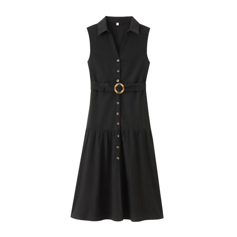 Kaslead New Arrival Women's Fashion Style Fashion V Neck Sleeveless Band Belt Shirt Dress 67047112