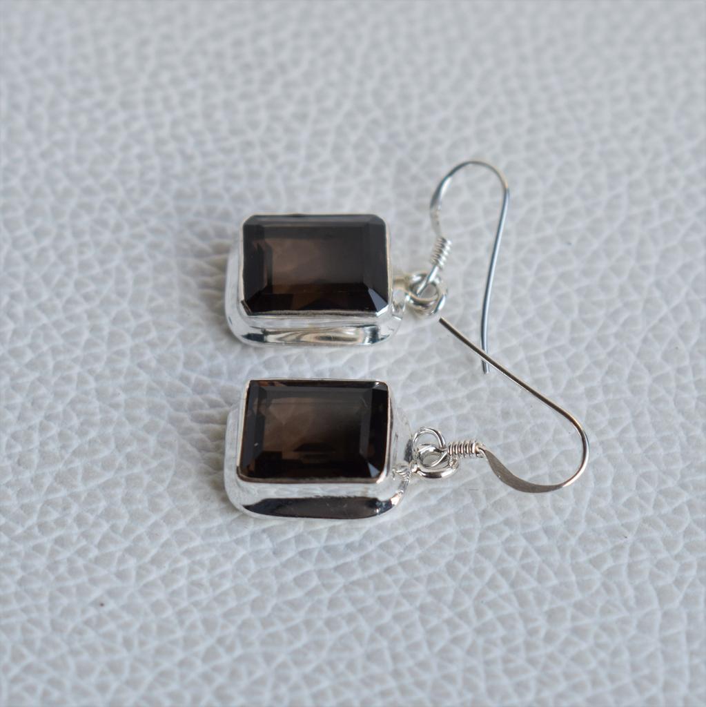 Smoky Topaz Earrings, Baguette 925 Sterling Silver Earring, Capricorn Birthstone