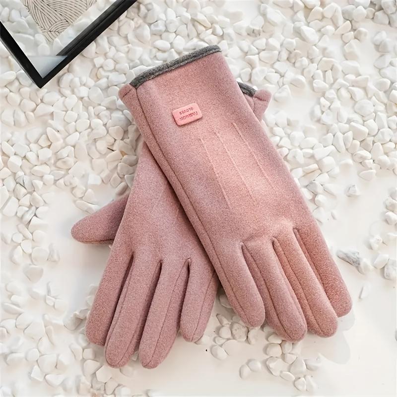 1 Pair of Thermal Fleece-Lined Polyester Gloves for Women, Touchscreen Compatible, Elastic Warm Outdoor Driving and Cycling Gloves
