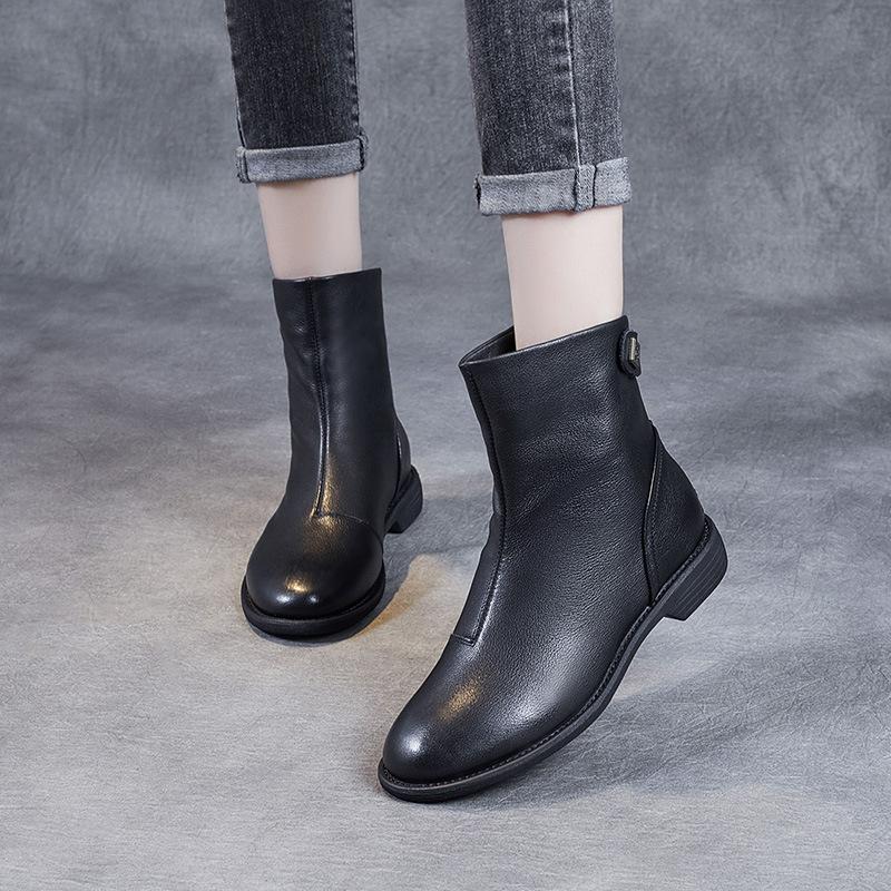 Leather Martin Boots Women's British Style 2026 New Trendy Chelsea Small Short Boots Flat Bottom Pointed Thin Women's Boots