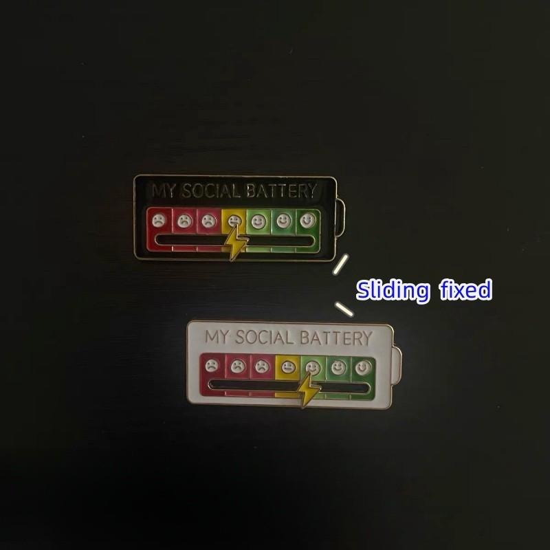 My Social Battery Slideable Creative Mood Switching Brooch Pin Badge Jewelry Accessories Gift