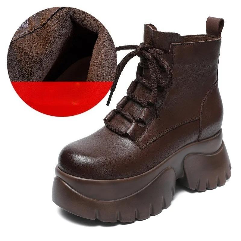 Johnature Plateau-Stiefeletten mit dicker Sohle zur Absatzvergrößerung, Damen, Echtes Leder