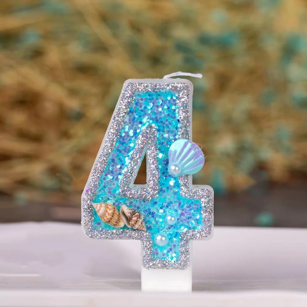 Little Mermaid Birthday Candle for Girl Blue Seashell Theme Birhday Candle 2 Years Cake Celebration Decor for daily use