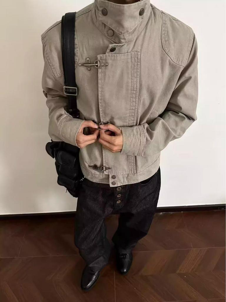 Men's High-End Retro Motorcycle Utility Jacket - Autumn/Winter High Street Vibe Style