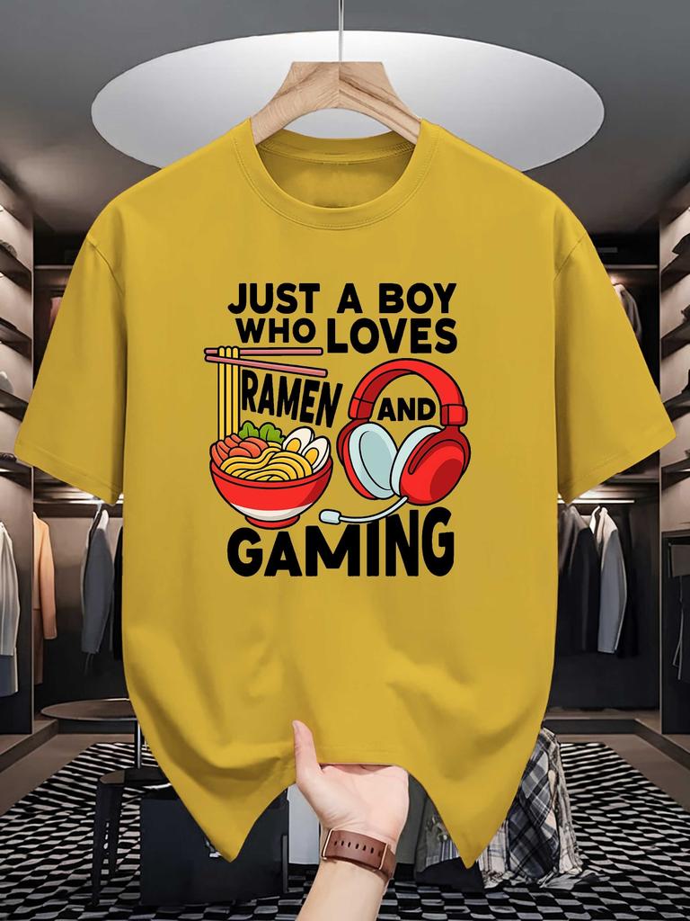 Unisex Crew Neck Tee Cute Boy Loving Raunisex Gaming Graphic Print Soft Cotton Loose Breathable Short Sleeve Summer Casual Street Tops