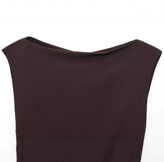 European and American Women's Fashion Slim-Fit Boat Neck Sleeveless Dress