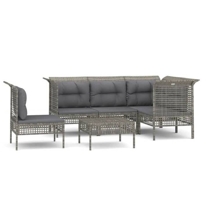 VidaXL Salon de Jardin avec Coussins 6 pcs, Ensemble de Meubles de Terrasse, Mobilier d'Extérieur, Canapé de Patio, Moderne, 3187523