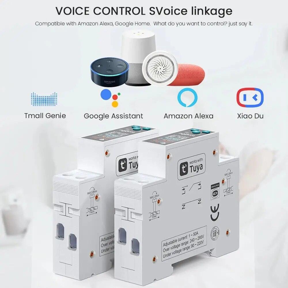1P 50A Tuya WIFI Intelligenter Schalter Leistungsschalter LED Energiezähler kWh Strommessung Timer Relais Fernsteuerung Smart Life APP
