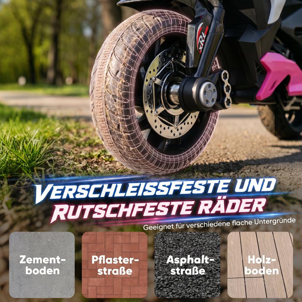 Electric Kids' Motorcycle, Lights & Sounds, 3 Km/h, Rechargeable, Plastic & Metal, Pink/White