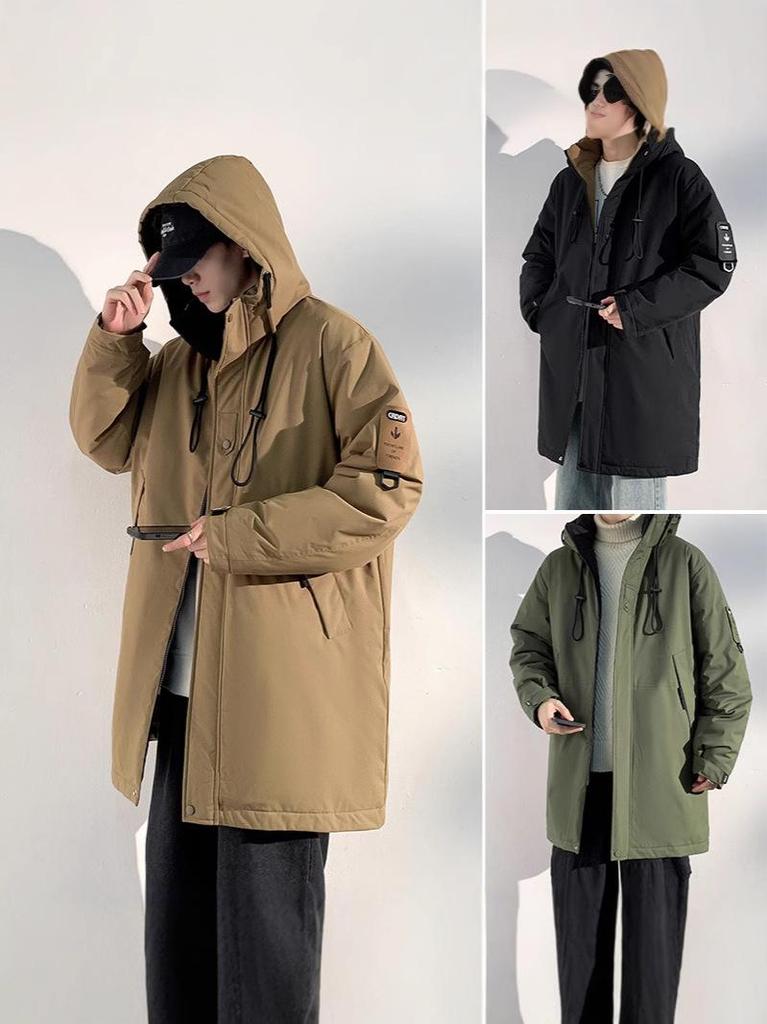 Men's Warm Plush Hooded Cotton Jacket for Winter Outdoor Sports & Mountaineering