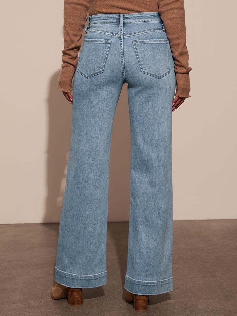Dámské džíny s vysokým pasem Jaro Nový styl Slim Fit Široké nohavice Retro styl Rovné kalhoty