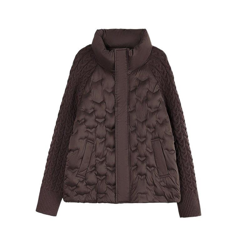 Loose stand-up collar knitted splicing cotton-padded clothes women's short light and warm fashion cotton-padded jacket jacket small cotton-pad