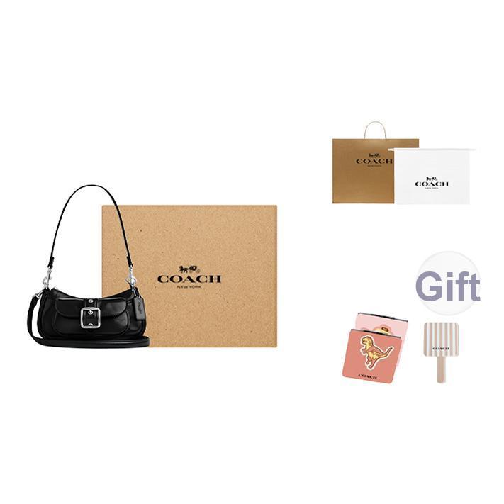 Coach Borsa a spalla mini Ashton 20 con fibbia argentata in pelle stropicciata Donna borsa a spalla Nera CDB19-SVBK