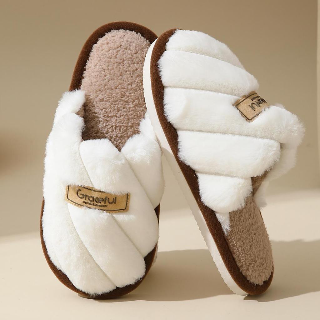 Women's Fuzzy Fluffy Indoor Slippers - Non-Slip, Thick-Soled, Autumn/Winter Warm Cotton