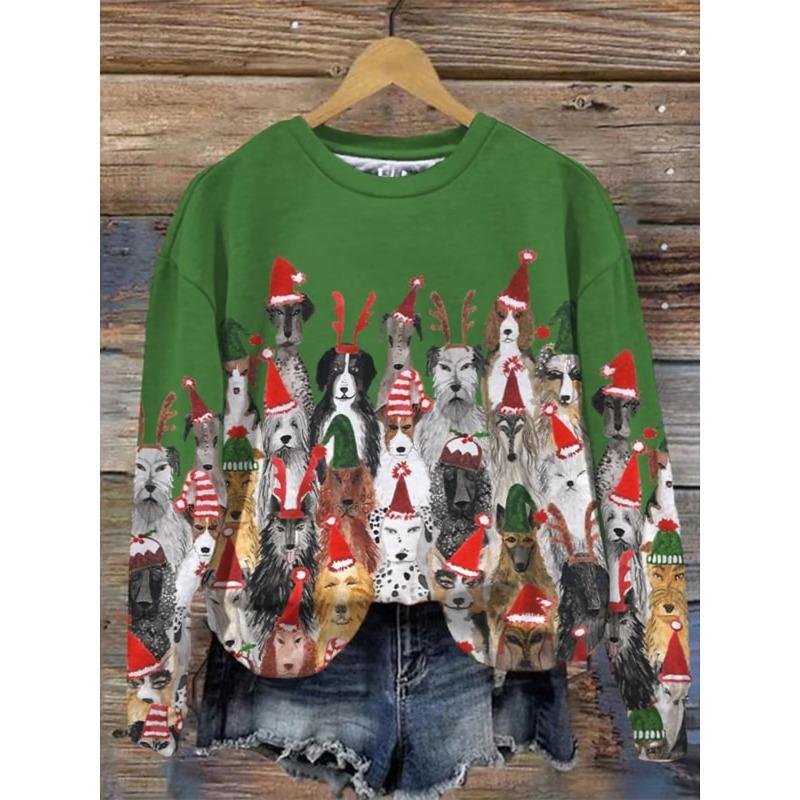 Rundhals 3D Katze Bedrucktes Oberteil Lässige Langarm Damen T-Shirts - Weicher Mitteldehnbarer Polyesterstoff Frühling und Herbst Relaxed Fit Kleidung