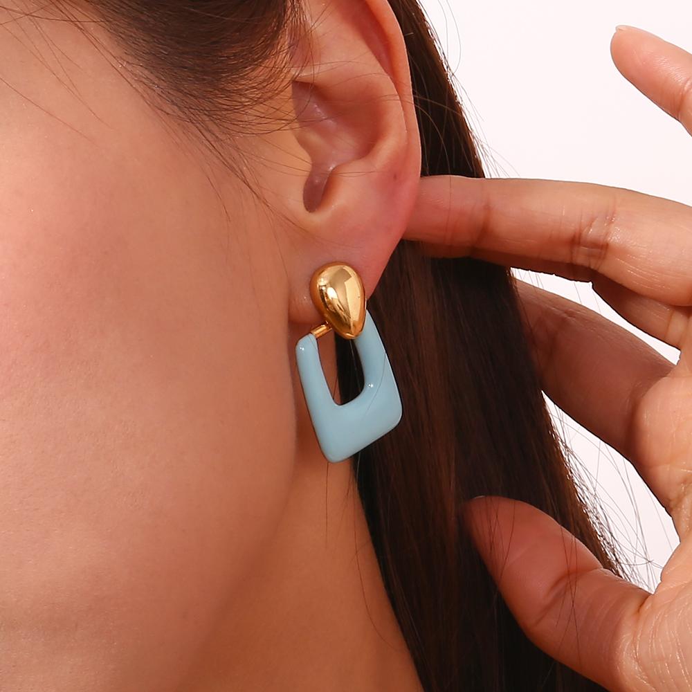 MamacitaSlay Geometric Oval Colored Enamel Rectangle Drop Stainless Steel Earrings 2025 Trend Daily Jewellery Woman Accesories