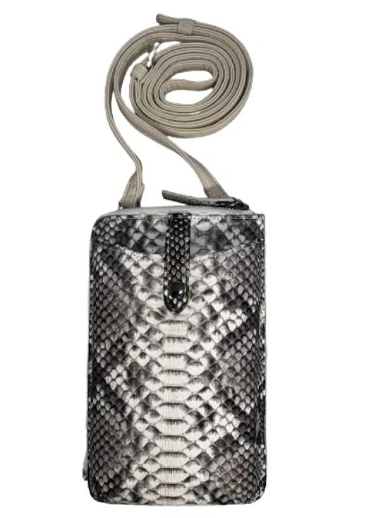 GUODI 3-Way Vertical Travel Pouch with Wallet Function, Smartphone Shoulder Pouch, Genuine Python Leather, for Men and Women, TK-20WP116 (Natural),