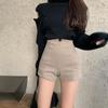 Korean Style High Waist Woolen Black Shorts - Autumn/Winter Casual Versatile Slimming Booty Shorts