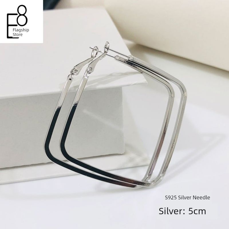 S925 Sterling Silver Simple 2026 New Style Square Hoop Earrings Exaggerated Large Earrings European and American Style Ear Studs