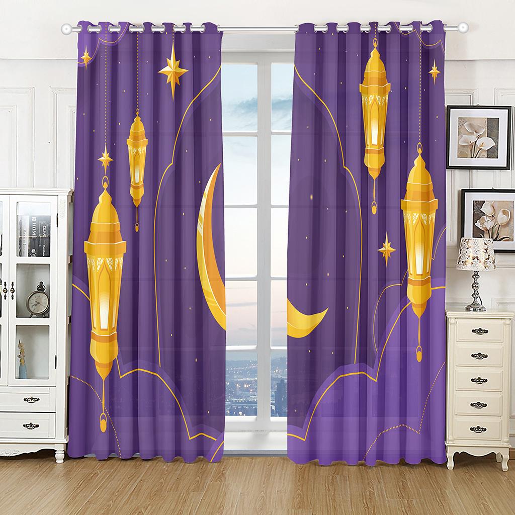 Islamic Traditional Festival Eid Curtain Luxury Living Room Bedroom Home Decor Shade Curtain 2 Panel Punch Hooks