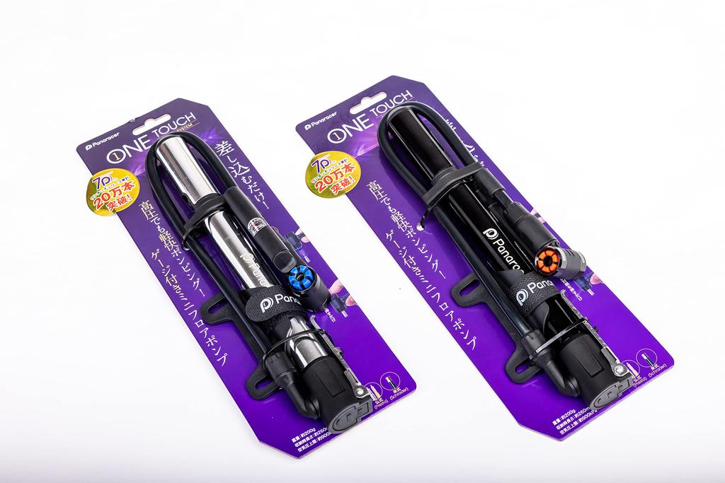 Panaracer Bicycle Pump, One-Touch Installation, Portable High-Pressure Pump with Air Pressure Gauge, US/French Compatible, Black, BMP-24AEZ-B