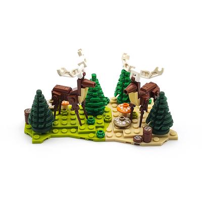 Creative MOC Elk Model Building Block Set DIY Assembly Forest Jungle Red Deer Animal Scene Desktop Ornaments Christmas Toy