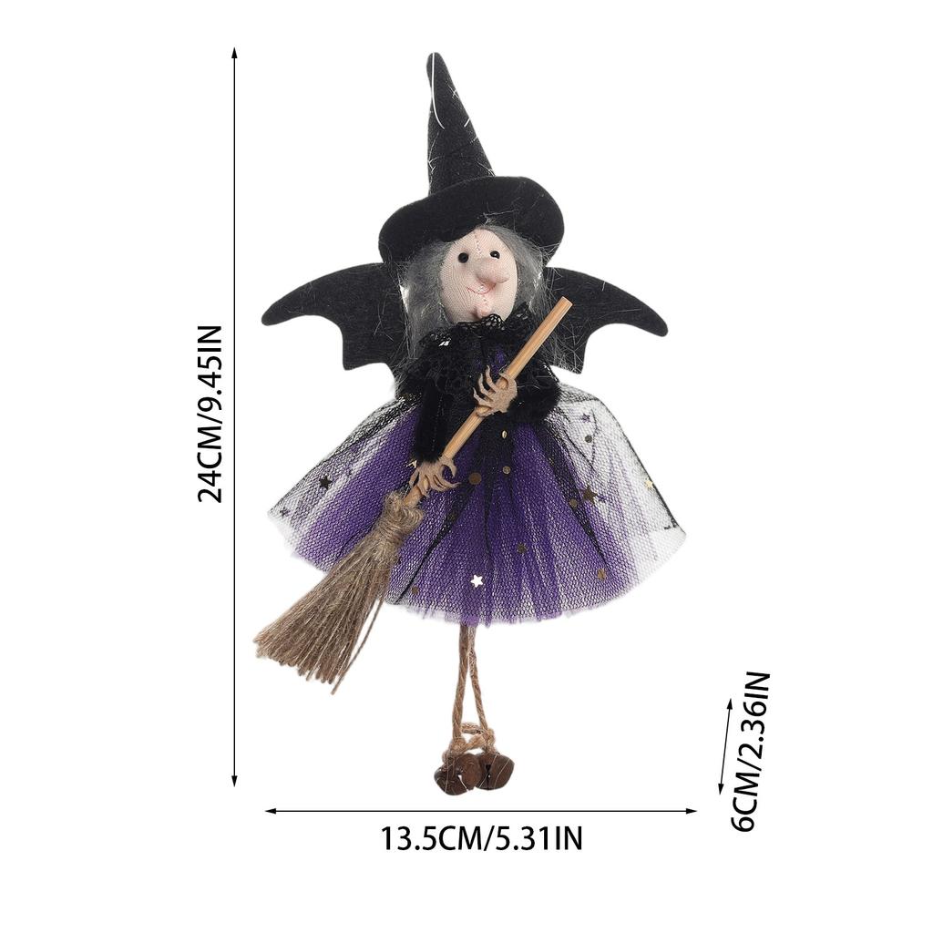 Halloween Witch Hanging Decor Cute Broomstick Ornament Party Hanging Witch Decoration Witch Doll with Bells Halloween Gift