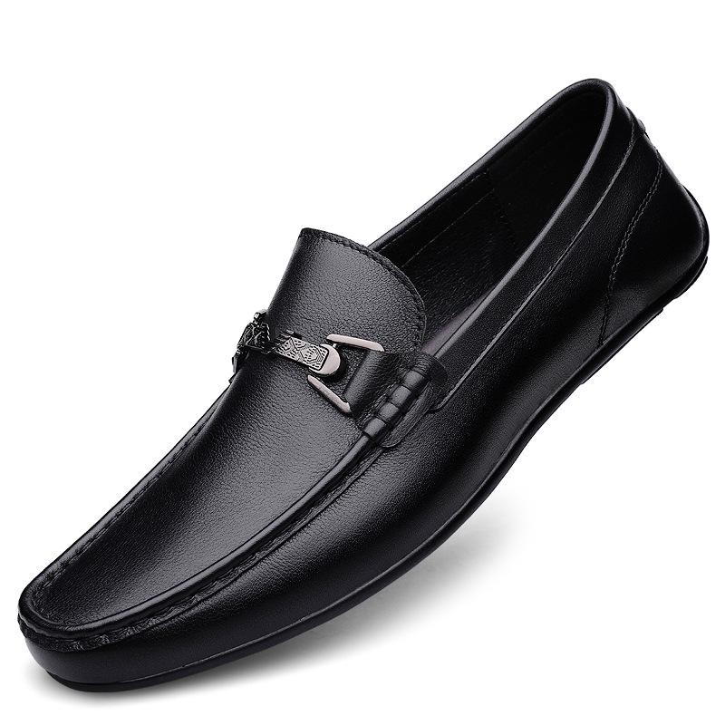 Men s Summer Cowhide Slip-On Driving Shoes - Breathable, Versatile, Low-Cut Casual Leather Shoes 43 чёрный