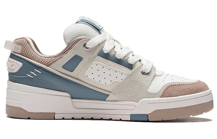 Li Ning Journey Synthetic Leather Slip Resistant Abrasion Resistant Low Top Skateboard Shoes Men's White Gray Green AGCR297-7