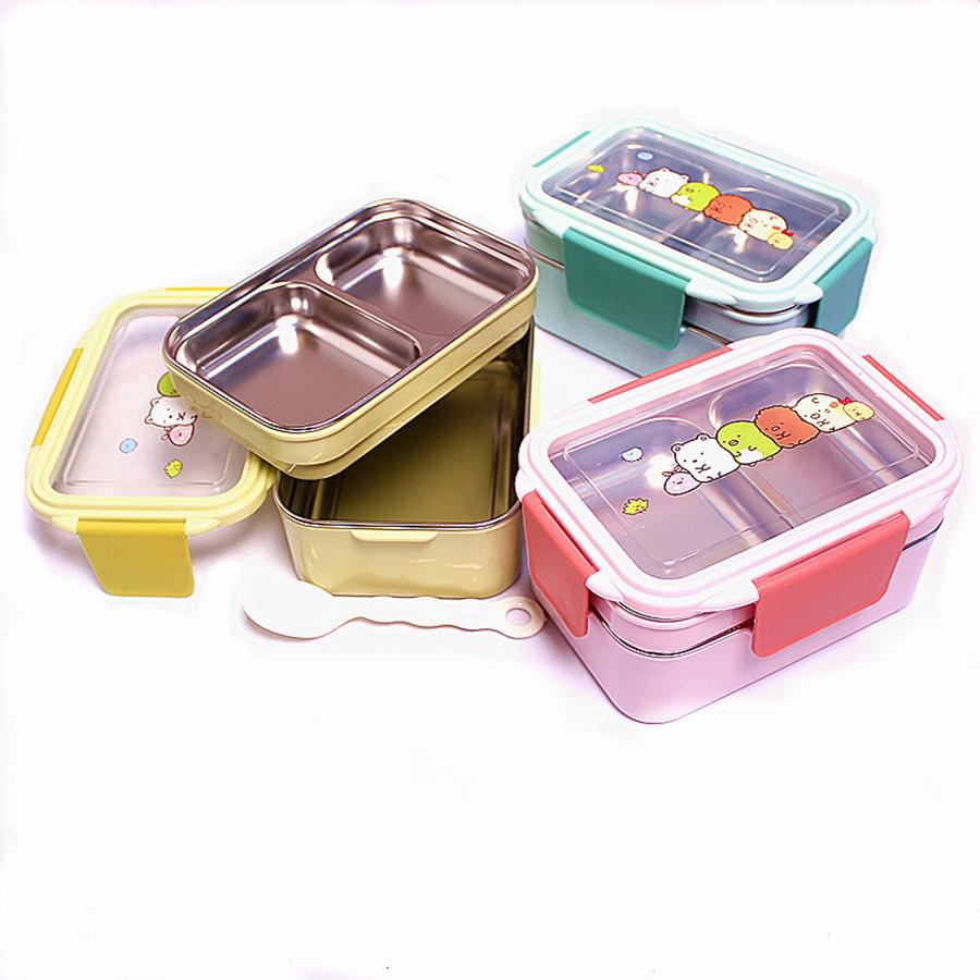 Portable Stainless Steel Lunch Box Double Layer Cartoon Food Container Box Microwave Bento Box for Kids Children Picnic School