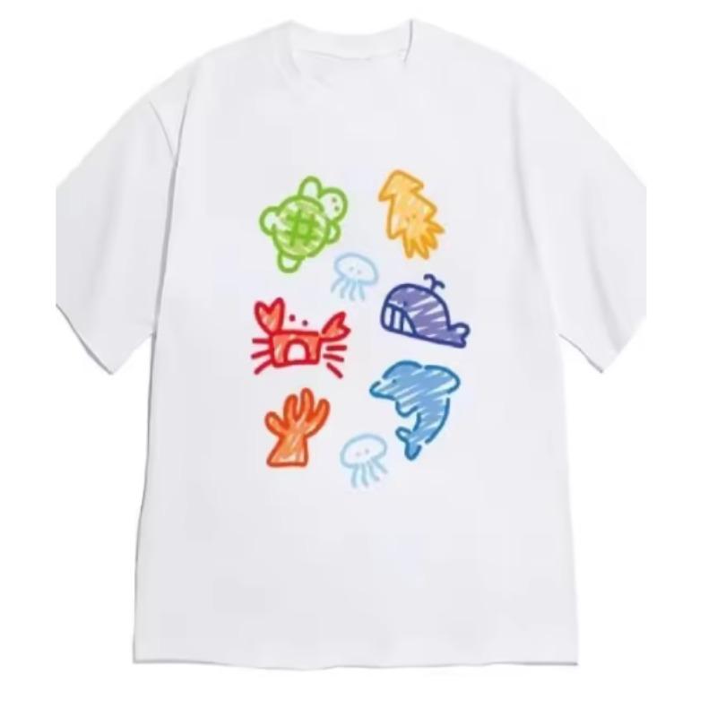 

Womens MarineThemed Short Sleeve Round Neck with Underwater World Print Suitable for Summer Casual Beachwear Vintage 4XL