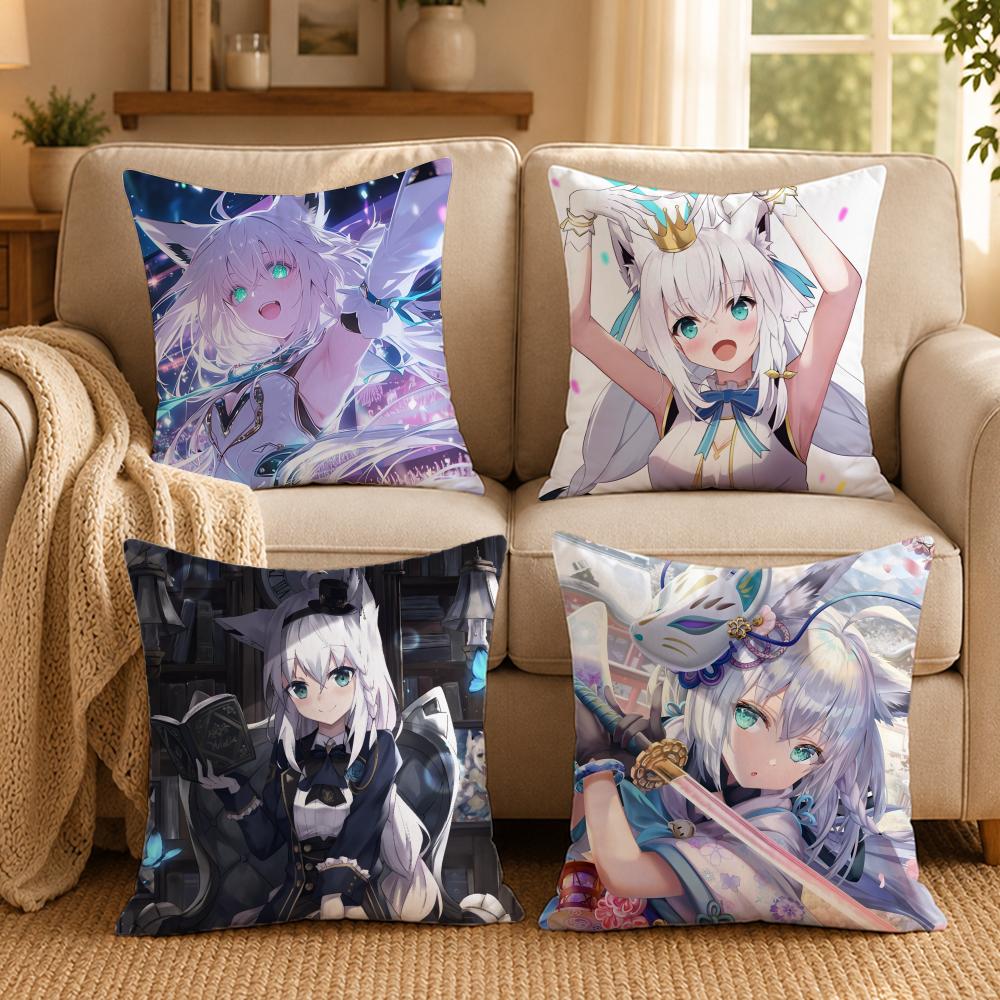 Vtuber S-Shirakami FubukiS Cushion Cover Double-Sided Printed Pillow Cover Hypoallergenic Dust-Mite Proof