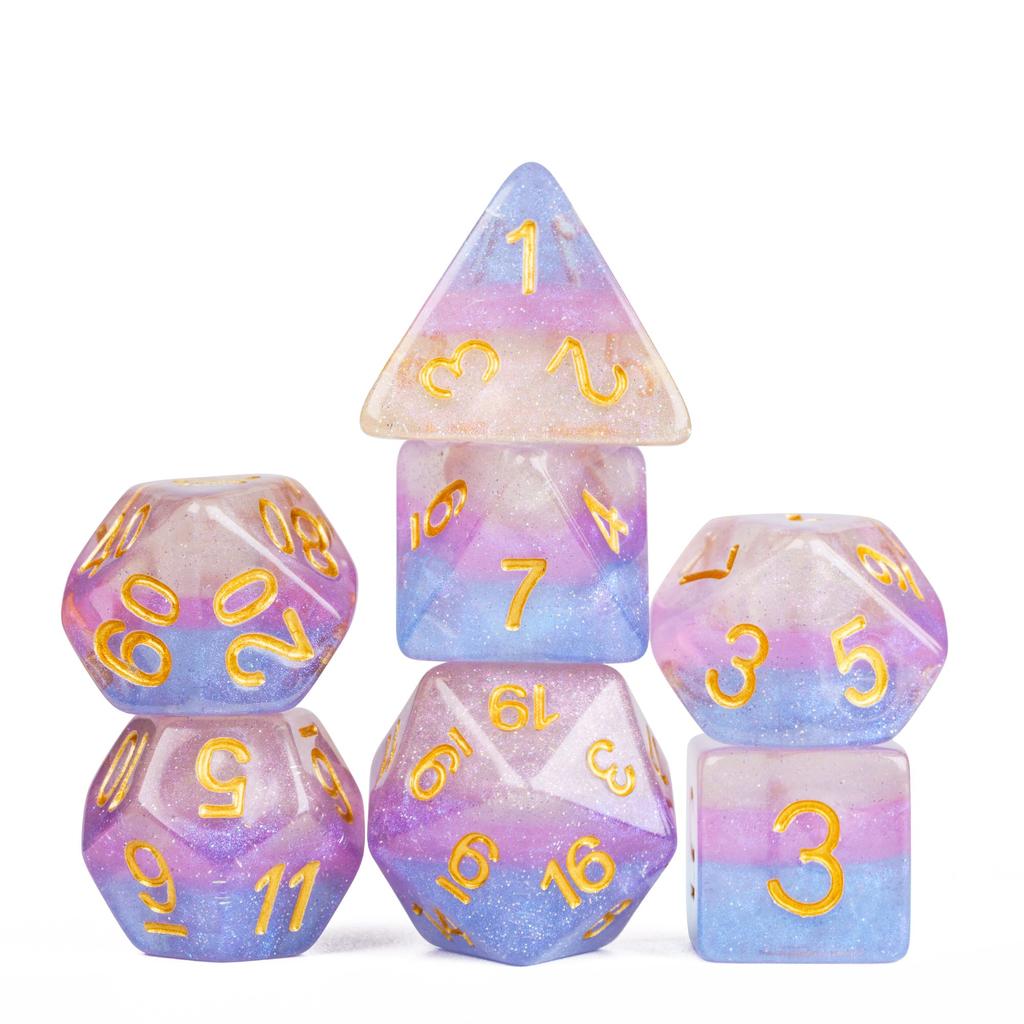 Cusdie 7Pcs Pride Flag Dice DND Trans-Pride D&D Dice Multicolor D4-D20 Polyhedral Dice Set for Role Playing Game Board Games