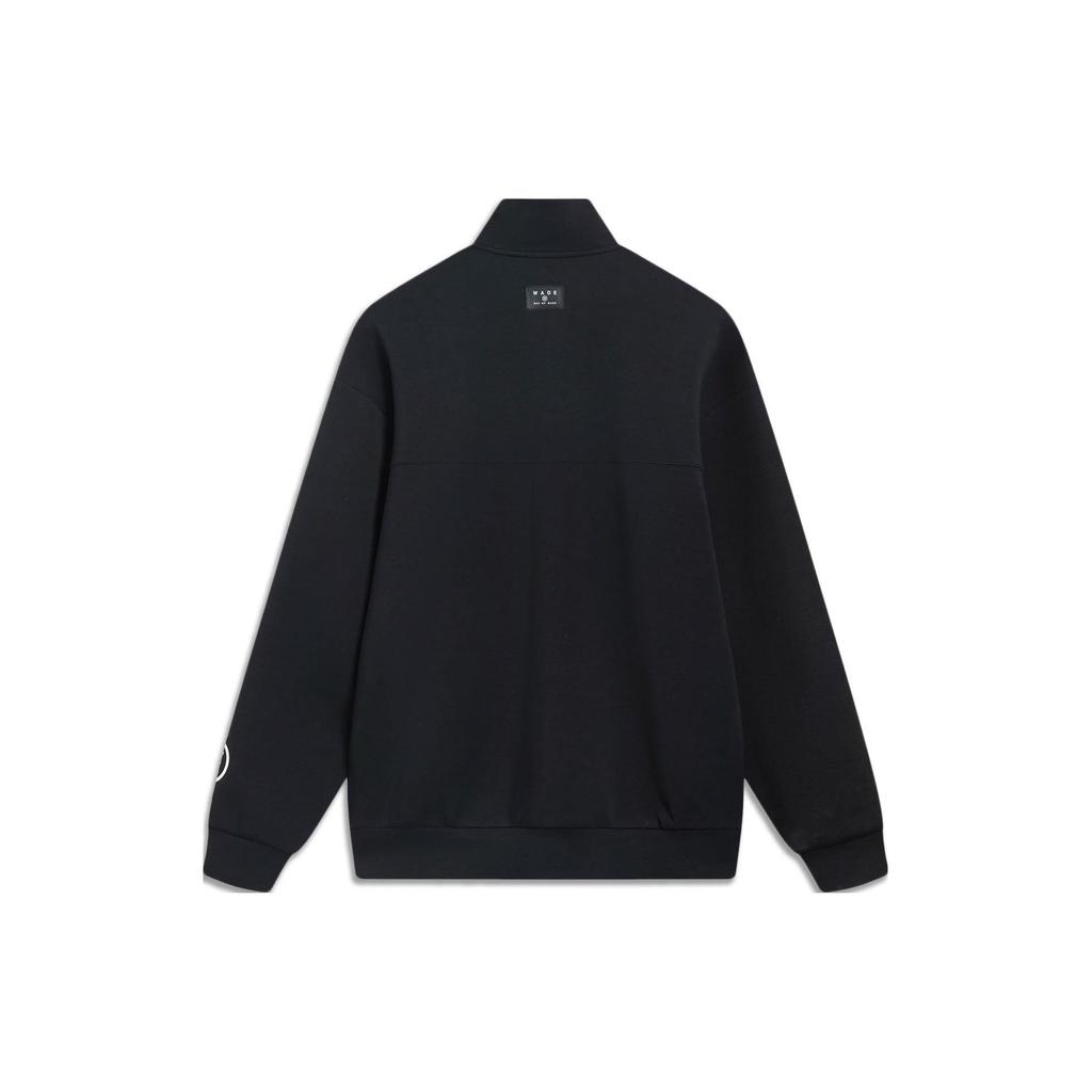 Sudadera de cuello alto con cremallera de color sólido Li Ning Wade Series para hombre, Sudadera Negra AWDT495-1