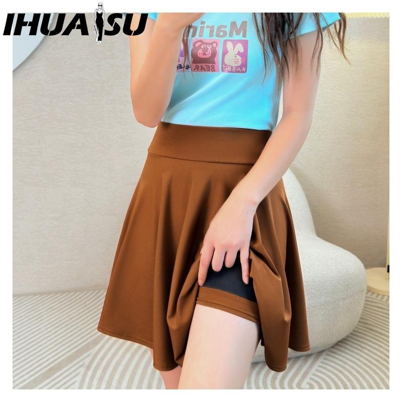 

IHUASU 16 цветов Женская мода Повседневная Однотонная Принт Летняя Весенняя Юбка XXXXL кофейный