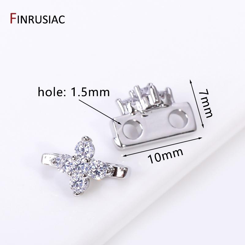 

DIY Necklace Making Accessories,18K Gold Plated Inlaid Zircon Brass Cross Flower Shape Connectors For Jewelry Making Accessories 2 pieces